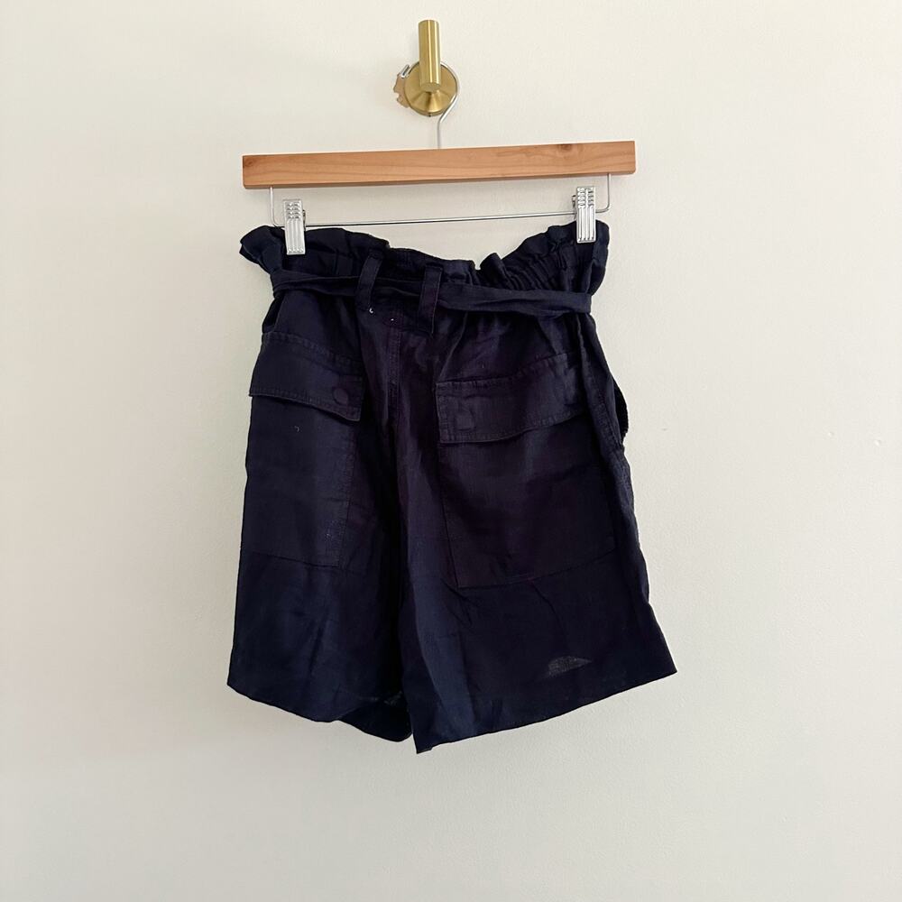 Magaschoni Linen High Rise Paperbag Shorts Black S - Picture 3 of 6